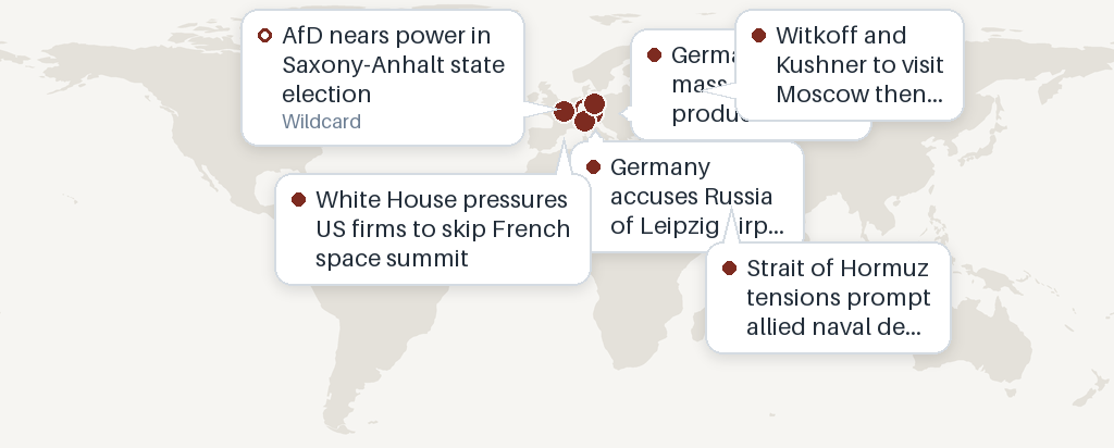 Map of this week's events: Munich, Germany, Paris, France, Moscow, Strait of Hormuz, Leipzig, Germany, Saxony-Anhalt, Germany